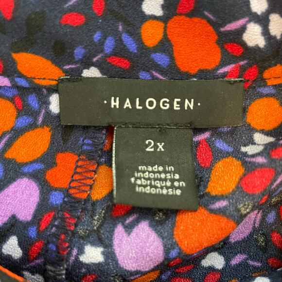 Halogen Size 2X Black Orange Purple Floral Blouse Long Sleeves - Picture 3 of 6